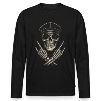 Musique Rock, Crâne, Main De Roche, Heavy Metal - T-shirt manches longues Premium bio Homme - noir - Devant - Nico (187cm)