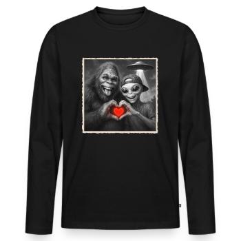 Bigfoot, Extraterrestre, Coeur, Main, Amour, OVNI - T-shirt manches longues Premium bio Homme - noir - Devant - Nico (187cm)