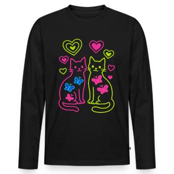 Chat, Chats, Papillon, Printemps, Années 80, Années 90 - T-shirt manches longues Premium bio Homme - noir - Devant - Nico (187cm)