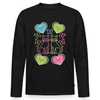 Chat, Chats, Papillon, Printemps, Années 80, Années 90 - T-shirt manches longues Premium bio Homme - noir - Devant - Nico (187cm)