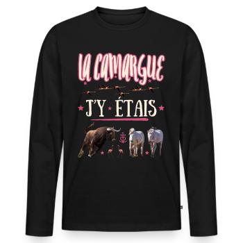 LA CAMARGUE J'Y ETAIS - T-shirt manches longues Premium bio Homme - noir - Devant - Nico (187cm)