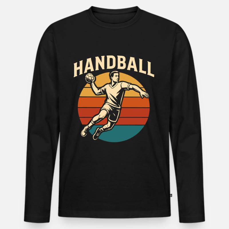 Retro Handball Design Vintage Style - Männer Premium Bio Langarmshirt - Schwarz