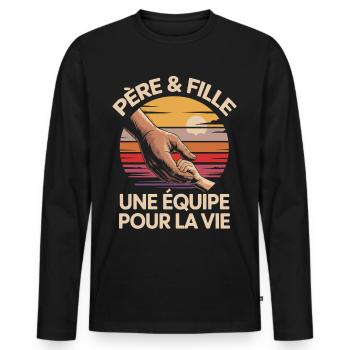 Père Et Fille, Pere Et Fille, Papa et Fille - T-shirt manches longues Premium bio Homme - noir - Devant - Nico (187cm)