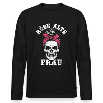 Böse alte Frau - Totenkopf - Ironie - Spruch - Männer Premium Bio Langarmshirt - Schwarz - Vorne - Nico (187cm)