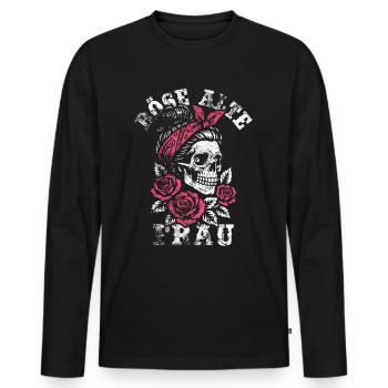 Böse alte Frau - Totenkopf - Rosen - Spruch - Männer Premium Bio Langarmshirt - Schwarz - Vorne - Nico (187cm)