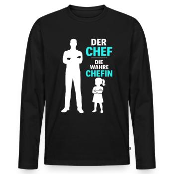 Vater und Tochter Der Chef Die wahre Chefin Papa - Männer Premium Bio Langarmshirt - Schwarz - Vorne - Nico (187cm)