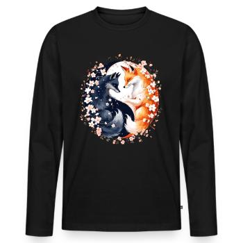 Kitsune Fuchs, Japanische Anime & Mythologie - Männer Premium Bio Langarmshirt - Schwarz - Vorne - Nico (187cm)