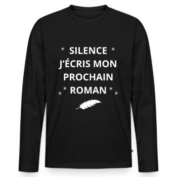 SILENCE J'ECRIS MON PROCHAIN ROMAN - T-shirt manches longues Premium bio Homme - noir - Devant - Nico (187cm)