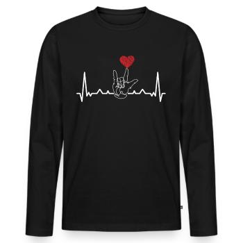Gebärdensprache Herzschlag Herz - Männer Premium Bio Langarmshirt - Schwarz - Vorne - Nico (187cm)