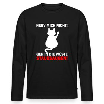 Nerv mich nicht - Mittelfinger Katze - Männer Premium Bio Langarmshirt - Schwarz - Vorne - Nico (187cm)