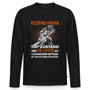 Feuerwehrmann Top Zustand - 50 Jahre - Feuerwehr - Männer Premium Bio Langarmshirt - Schwarz - Vorne - Nico (187cm)