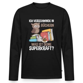 Ich Verschwinde In Büchern - Männer Premium Bio Langarmshirt - Schwarz - Vorne - Nico (187cm)