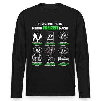 Dinge die ich in meiner Freizeit mache - Angeln - Männer Premium Bio Langarmshirt - Schwarz - Vorne - Nico (187cm)