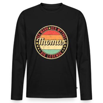 Thomas Der Mann Der Mythos Die Legende - Männer Premium Bio Langarmshirt - Schwarz - Vorne - Nico (187cm)