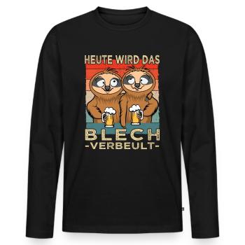 Bierspruch - Bierliebhaber - Faultier Spruch - Männer Premium Bio Langarmshirt - Schwarz - Vorne - Nico (187cm)