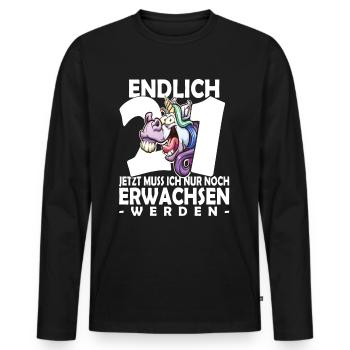 Endlich 21 Jahre - 21. Geburtstag - Männer Premium Bio Langarmshirt - Schwarz - Vorne - Nico (187cm)