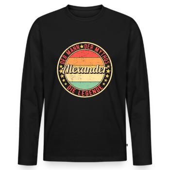 Alexander Der Mann Der Mythos Die Legende - Männer Premium Bio Langarmshirt - Schwarz - Vorne - Nico (187cm)