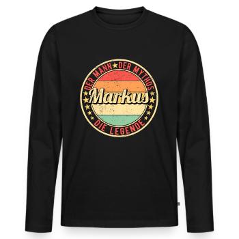 Markus Der Mann Der Mythos Die Legende - Männer Premium Bio Langarmshirt - Schwarz - Vorne - Nico (187cm)