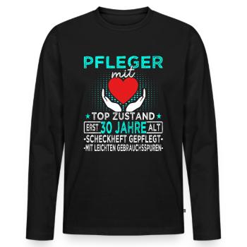 Pfleger 30 Jahre - Altenpfleger - Pflegekraft - Männer Premium Bio Langarmshirt - Schwarz - Vorne - Nico (187cm)