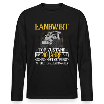 Landwirt 40 Jahre - Landwirtschaft - Bauernhof - Männer Premium Bio Langarmshirt - Schwarz - Vorne - Nico (187cm)