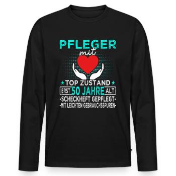 Pfleger 50 Jahre - Altenpfleger - Pflegekraft - Männer Premium Bio Langarmshirt - Schwarz - Vorne - Nico (187cm)