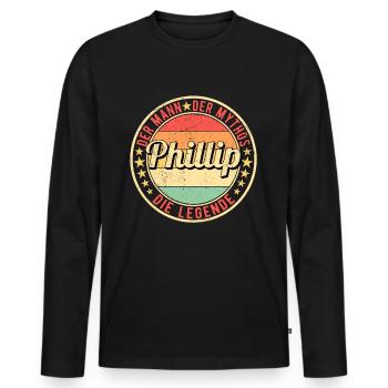 Phillip Der Mann Der Mythos Die Legende - Männer Premium Bio Langarmshirt - Schwarz - Vorne - Nico (187cm)