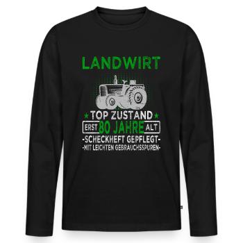 Landwirt 80 Jahre - Landwirtschaft - Bauernhof - Männer Premium Bio Langarmshirt - Schwarz - Vorne - Nico (187cm)