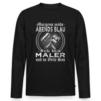 Morgens müde Abends blau - Maler und Lackierer - Männer Premium Bio Langarmshirt - Schwarz - Vorne - Nico (187cm)