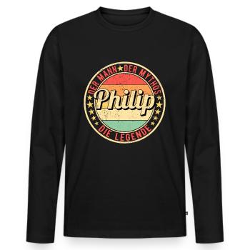 Philip Der Mann Der Mythos Die Legende - Männer Premium Bio Langarmshirt - Schwarz - Vorne - Nico (187cm)