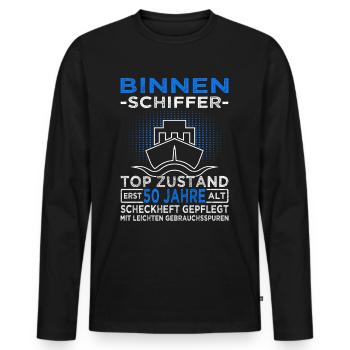 Binnenschiffer 50 Jahre - Seemann - Schiff Kapitän - Männer Premium Bio Langarmshirt - Schwarz - Vorne - Nico (187cm)