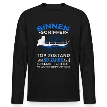Binnenschiffer 50 Jahre - Seemann - Schiff Kapitän - Männer Premium Bio Langarmshirt - Schwarz - Vorne - Nico (187cm)