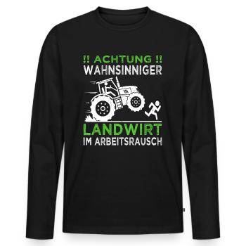 Achtung wahnsinniger Landwirt - Traktoren, Bauern - Männer Premium Bio Langarmshirt - Schwarz - Vorne - Nico (187cm)