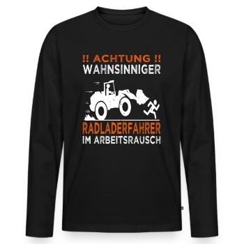 Achtung Radladerfahrer - Radlader - Baustelle - Männer Premium Bio Langarmshirt - Schwarz - Vorne - Nico (187cm)