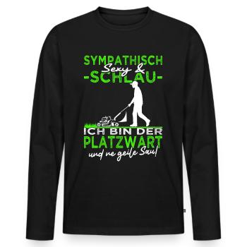 Platzwart - Rasen mähen - Rasenpflege- Gärtner - Männer Premium Bio Langarmshirt - Schwarz - Vorne - Nico (187cm)