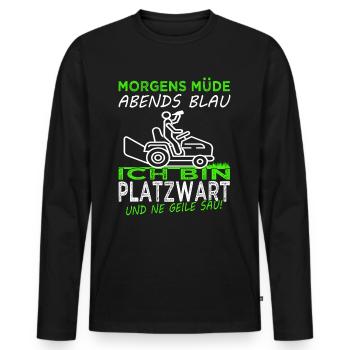 Platzwart - Rasen mähen - Rasenpflege- Gärtner - Männer Premium Bio Langarmshirt - Schwarz - Vorne - Nico (187cm)