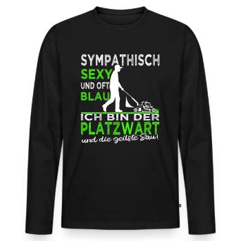 Platzwart - Rasen mähen - Rasenpflege- Gärtner - Männer Premium Bio Langarmshirt - Schwarz - Vorne - Nico (187cm)