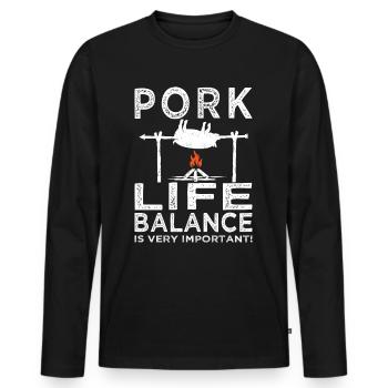 Viande - Grillades - Steak - Boucherie - T-shirt manches longues Premium bio Homme - noir - Devant - Nico (187cm)