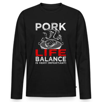 Pork Life Balance - Viande - Grillades - Steak - T-shirt manches longues Premium bio Homme - noir - Devant - Nico (187cm)