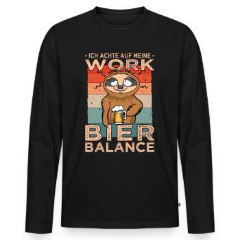 Work Bier Balance Faultier mit Bier - Volksfest - Männer Premium Bio Langarmshirt - Schwarz - Vorne - Nico (187cm)