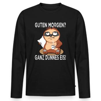 Ganz dünnes Eis - Faultier - Morgenmuffel - Männer Premium Bio Langarmshirt - Schwarz - Vorne - Nico (187cm)