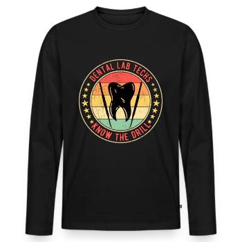 Technicien dentaire Prosthodontiste dentaire Technicien de laboratoire dentaire - T-shirt manches longues Premium bio Homme - noir - Devant - Nico (187cm)