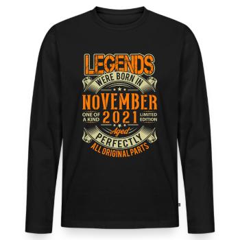 2021 November Birthday Legend - Men's Premium Organic Long Sleeve Shirt - black - Front - Nico (187cm)