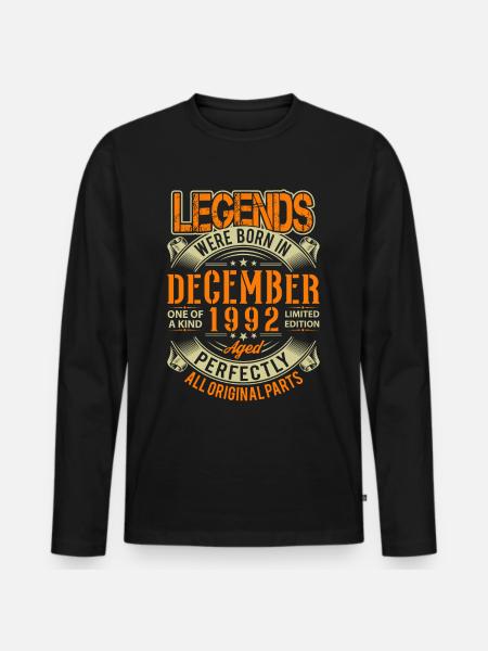 1992 Décembre Birthday Legend - T-shirt manches longues Premium bio Homme - noir
