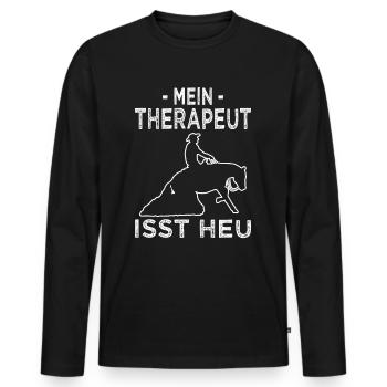 Mein Therapeut isst Heu - Westernreiten - Männer Premium Bio Langarmshirt - Schwarz - Vorne - Nico (187cm)