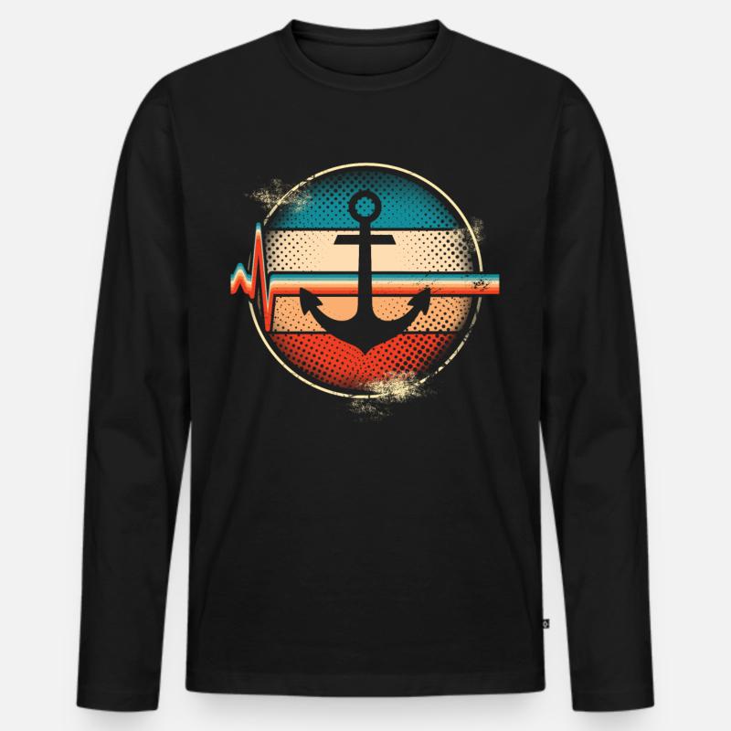 Anker Herzschlag - Männer Premium Bio Langarmshirt - Schwarz