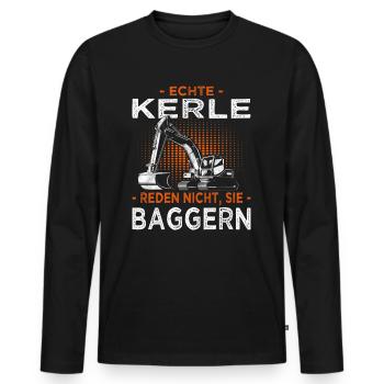 Bagger Spruch für Bauarbeiter & Baggerfahrer - Männer Premium Bio Langarmshirt - Schwarz - Vorne - Nico (187cm)