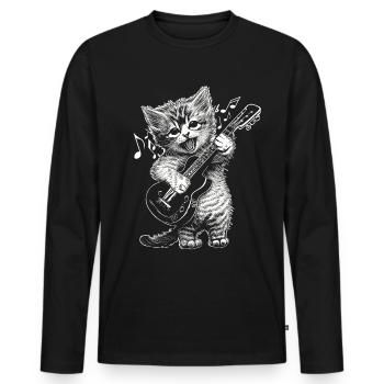 Süße Kleine Katze Spielt E-Gitarre - Männer Premium Bio Langarmshirt - Schwarz - Vorne - Nico (187cm)