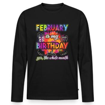 Février est mon anniversaire - Geburtstag - T-shirt manches longues Premium bio Homme - noir - Devant - Nico (187cm)