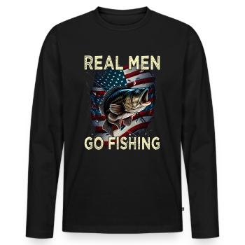 Real Men Go Fishing - Männer Premium Bio Langarmshirt - Schwarz - Vorne - Nico (187cm)