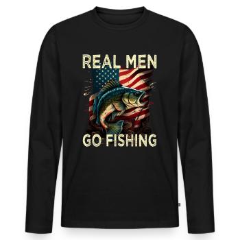 Real Men Go Fishing - Männer Premium Bio Langarmshirt - Schwarz - Vorne - Nico (187cm)